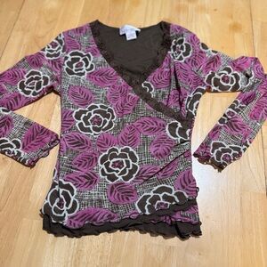 Nine & Company NINE WEST Womens Petite Size Monday  V Neck long Sleeve Shirt